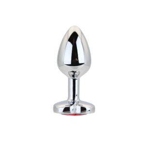 Toosh Heart Shaped Silver Butt Plug with Red Stone Small